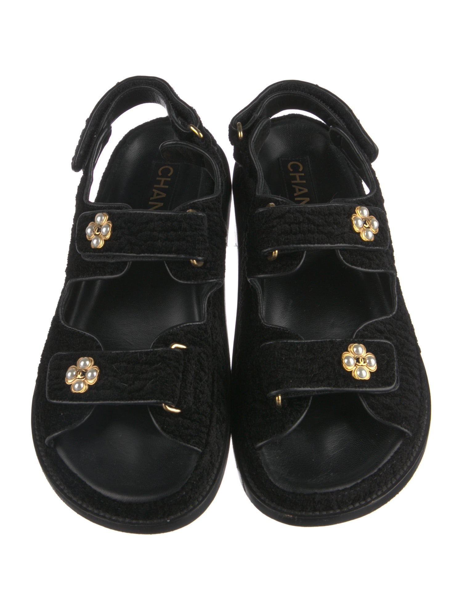 Chanel Interlocking CC Logo Velvet Slingback Sandals